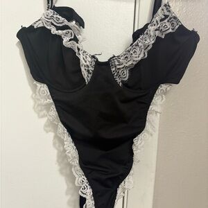 Dreamgirl Black and White Lace Bodysuit
